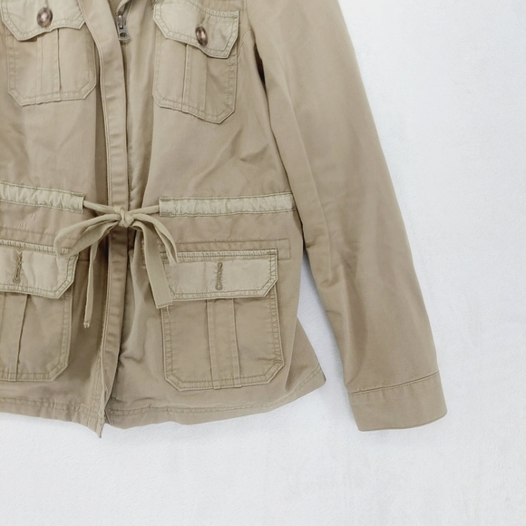 Lucky Brand 100% Cotton Kaki Pockets Drawstring Military  Hooded Jacket P7073 - Picture 3 of 10
